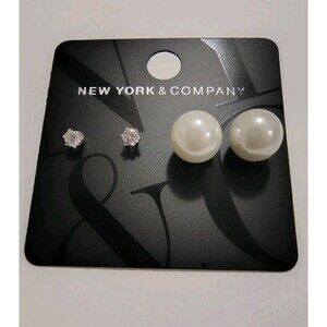 New York & Company Silver Tone Rhinestone and Pearl Bead Stud Earrings